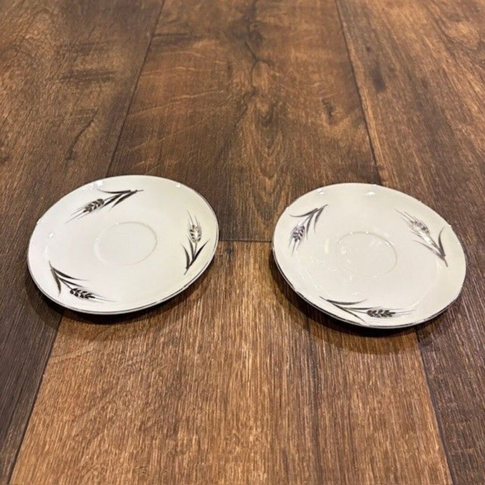 Vintage Yamaka China Japan Wheat Silver Pattern Saucers Set of 2 4.75"